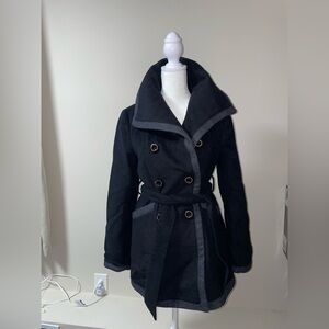 Kenneth Cole New York Black Pea Coat with Gray Trim